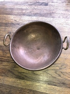 LARGE 15" Vintage COPPER CANDY KETTLE POT WITH Brass HANDLES & RIVETS 5pouns 4oz