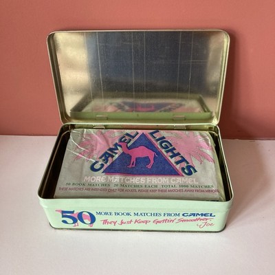 Vintage CAMEL LIGHTS Cigarette Tin With Original Sealed Matchbooks Tobacciana