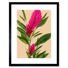Tropical Botanical Exotic Pink Floral Framed Wall Art Print Picture 12X16