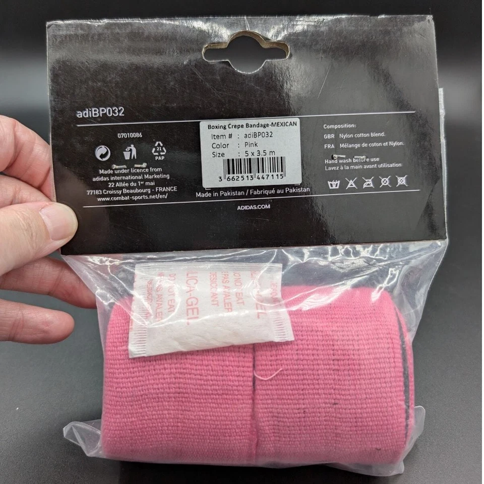 阿迪达斯拳击墨西哥手包女式 3.5 米粉色绉织绷带跆拳箱战斗机 — 第 2/4 张图片