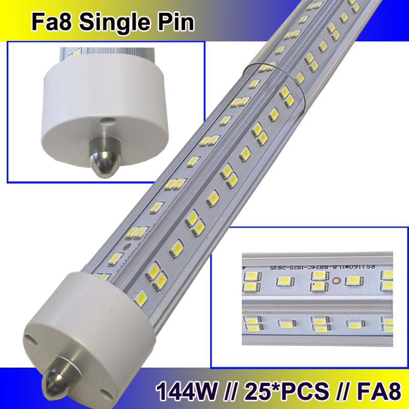 T8 8FT LED Tube Light FA8 Single Pin 144W 8FOOT LED Shop Light Bulbs 25 PACK