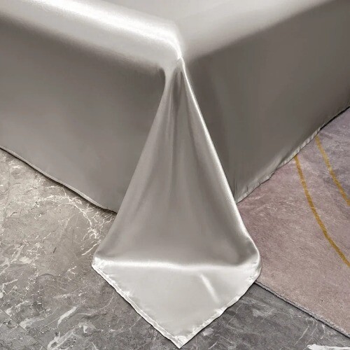 Flat Sheet Solid Color Satin Bed Sheet Bedsheet High-End Bedding Satin Silk - Foto 15 di 28