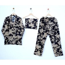 Indian Cotton Pajama Set Hand Block Flower Print Women Sleep Wear Dress ITW-42