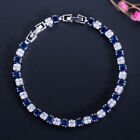Blue Crystal Tennis Bracelet for Women Princess Cut Silver Plated Cubic Zirconia