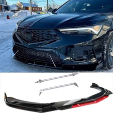 Front Bumper Lip Spoiler Glossy Black + Red w/Strut Rods For ACURA INTEGRA 23-25