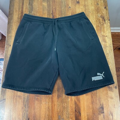 Puma Shorts Men XL Black Sweats Casual Flat Front Pockets Drawstring  Inseam