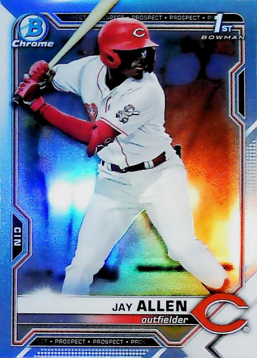 2021 BOWMAN CHROME SKY BLUE REFRACTOR BDC11 JAY ALLEN 1ST BOWMAN CINCINNATI REDS