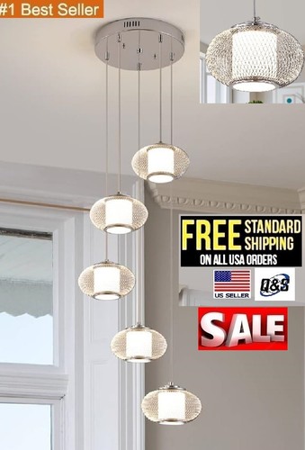 Oracle 5 Light Chrome 40W Modern Integrated LED Pendant Light Chandelier Q&S - Picture 10 of 15