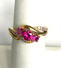 925 STERLING SILVER VERMEIL PINK AND COLORLESS TOPAZ RING SIZE 6.75