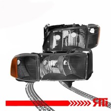 Clear Lens Black Headlights + Corner 4pc 99-01 Dodge Ram Truck 1500 SPORT ONLY