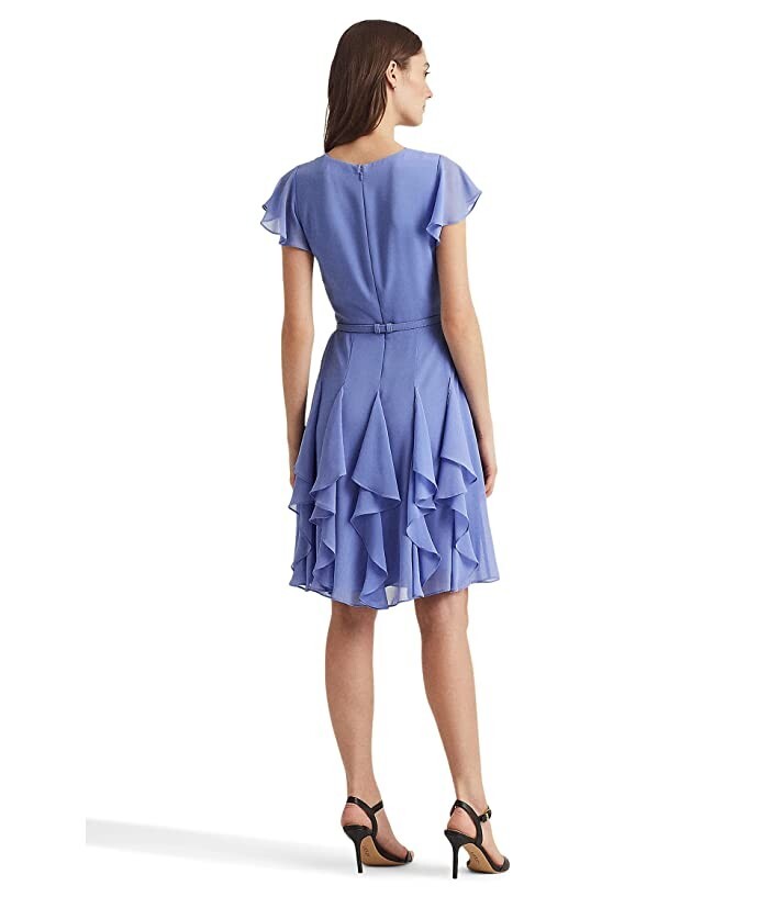 Lauren Ralph Lauren L25325 Ruffle-Trim Chiffon Woman's Dress Lauren Ralph Lauren L25325 Ruffle-Trim Chiffon Woman's Dress