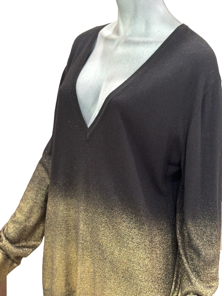 VERSACE коллекции черный и золотой омбре Vee шеи свитер размер большой - Изображение 3 из 4
