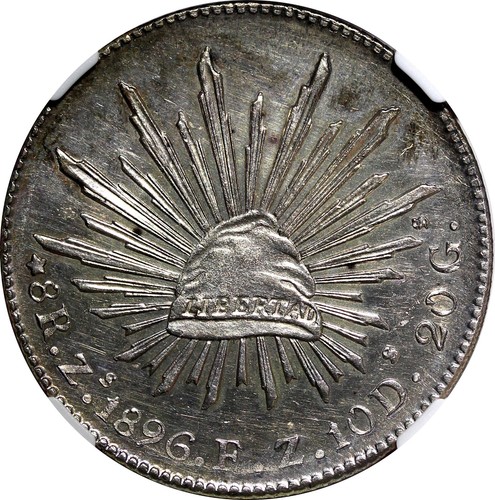 MEXICO Silver 1896 ZS FZ 8 Reales Zacatecas, NGC MS61 PROOF LIKE KM# 377.13 (27) - 第 4/5 張圖片