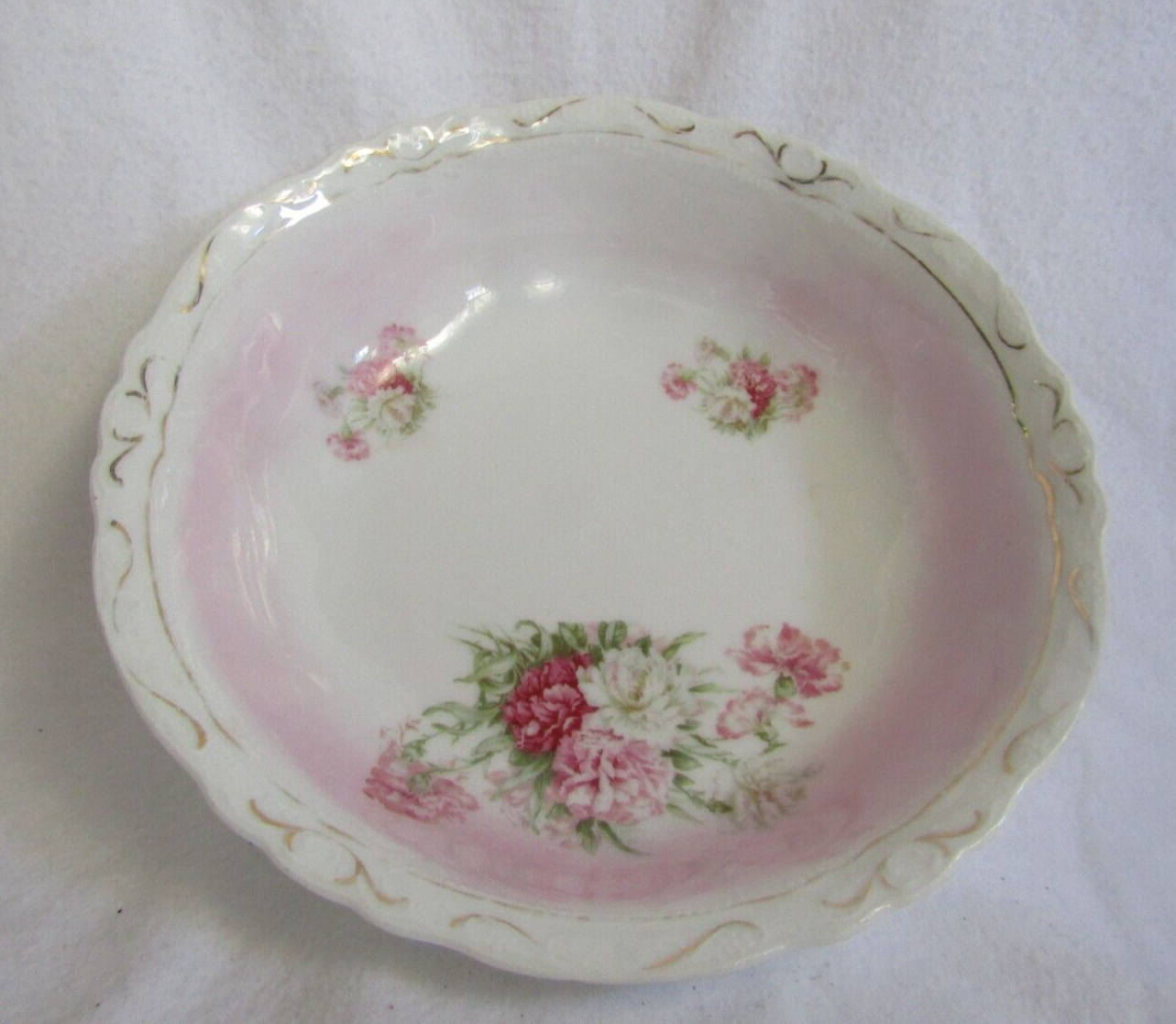VINTAGE PORCELAIN SERVING BOWL WITH PINK FLOWERS eBay