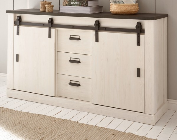 Kommode Sideboard Anrichte Weiß Landhaus SchiebetüRen 3 Schubladen 160 Cm Stove-image