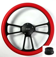 14" Black Steering Wheel (Red Half Wrap, Chevy SS Horn Button, Adapter A01)