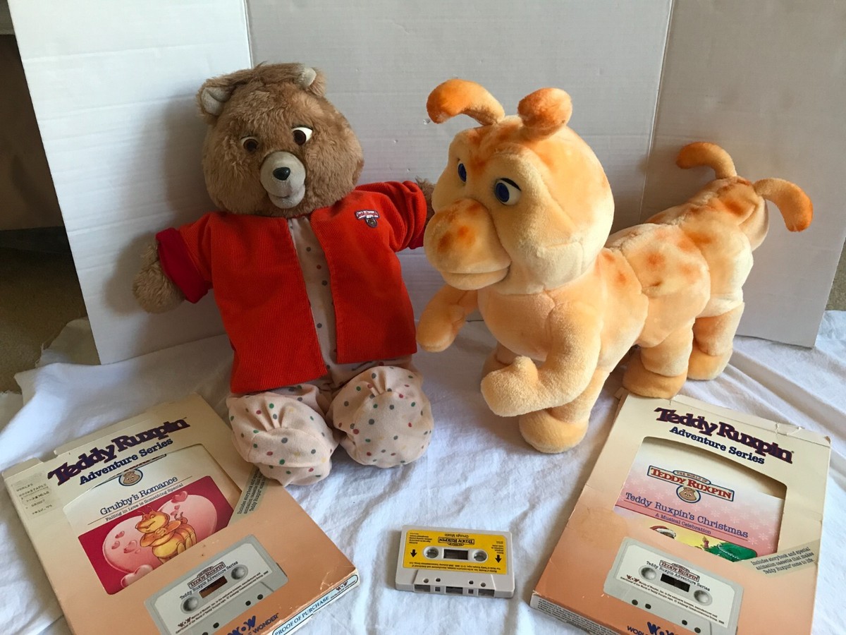 Vintage Teddy Ruxpin and Grubby Plush with Tapes and Books
