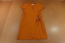 Madewell Texture & Thread Womens Small Golden Pecan Short-Sleeve Side-Tie Dress