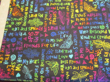 Clothworks Laurel Burch Kindred Canines Colorful Words Black Cotton Fabric 1 Yd