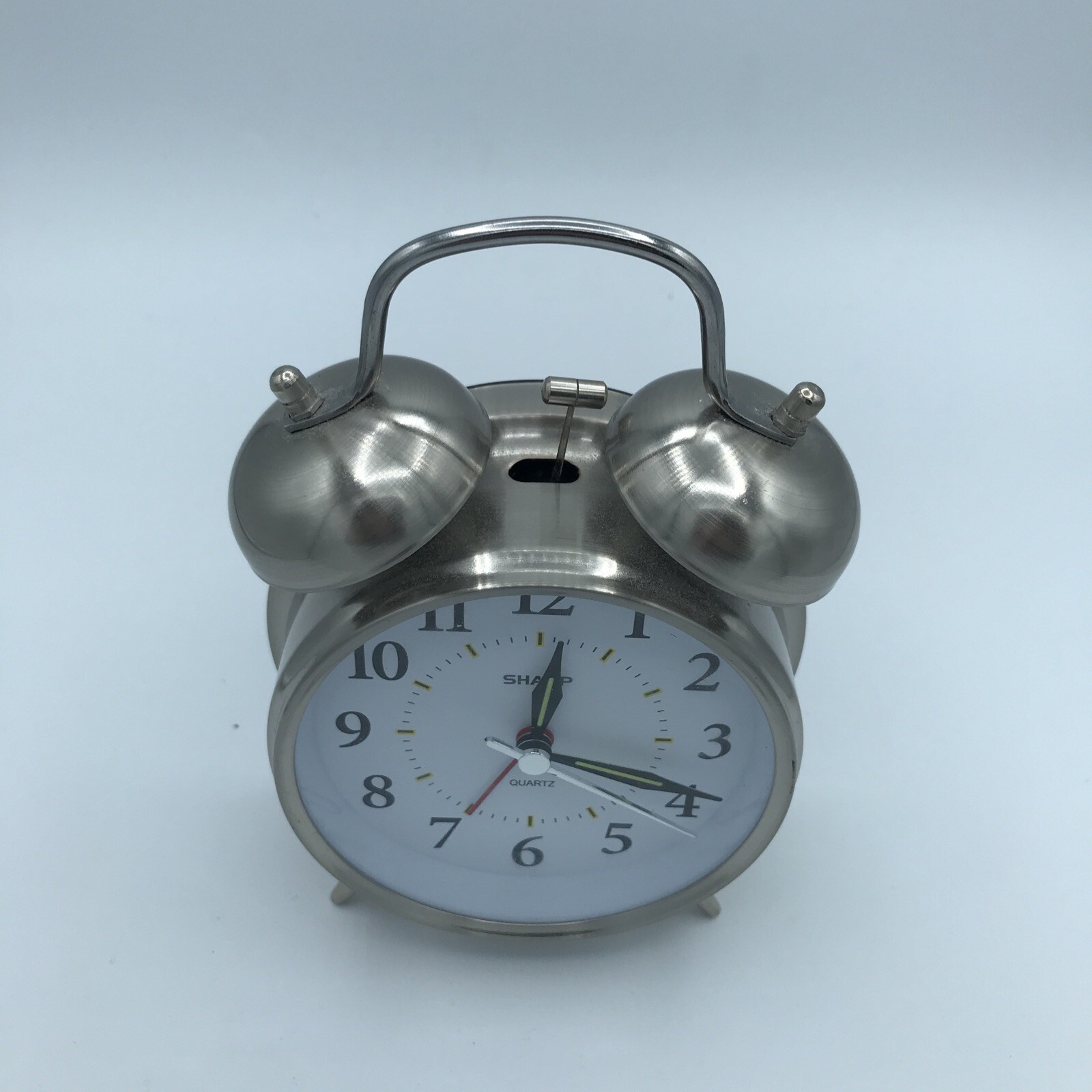 SHARP SPC800 Bedside Analog Alarm Clock Silver Quartz Battery Operated Tested