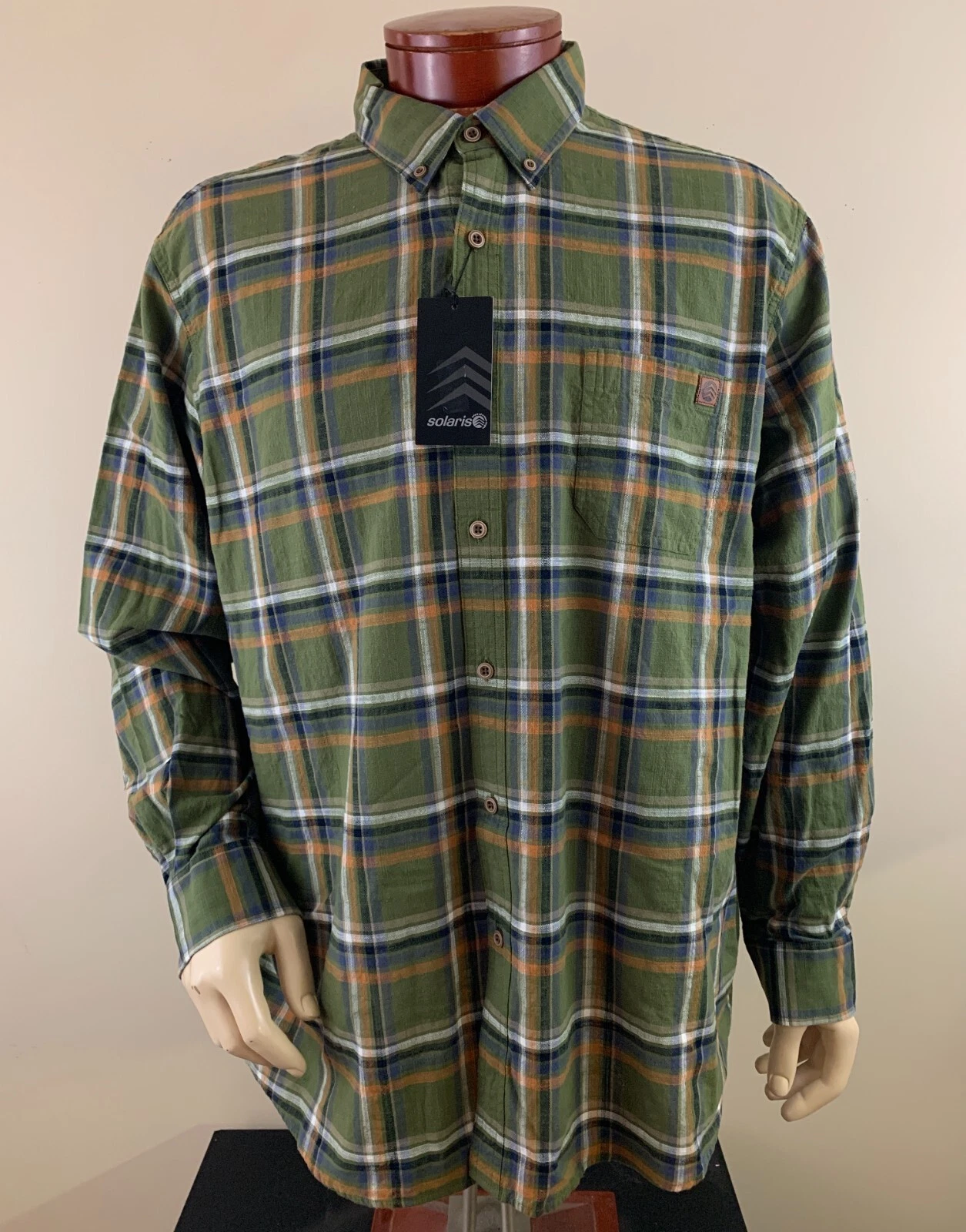 SOLARIS Men's Plaid Long Sleeve Button Front Hiking Outdoor Shirt Size 2XL NWT