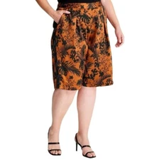 Future Collective Womens Plus Pleaded Front Floral Shorts 2X NEW