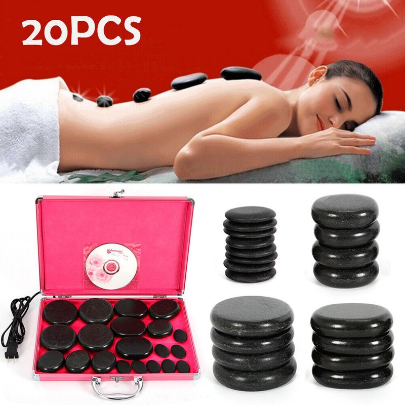 Oiled Massager + Warmer Box 20PCS SPA Hot Massage Volcanic Basalt Stone Rock Set
