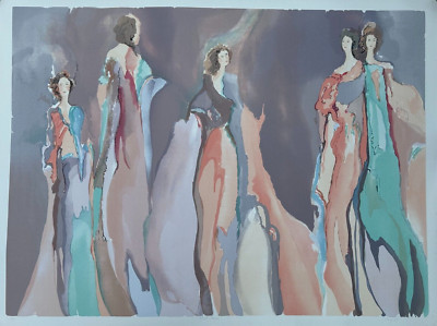 LARGE JANE BAZINET SIGNED LITHOGRAPH WIND ROSE WOMEN ART ARTIST PROOF 3FT X 4FT