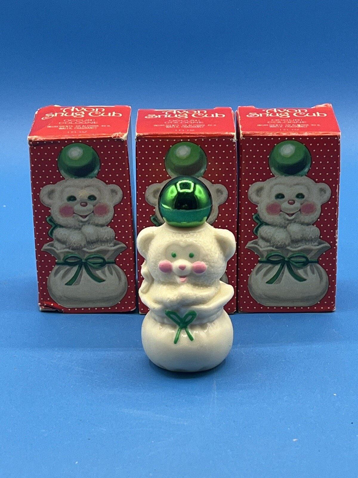 VTG Avon Christmas Snug Cub Bear Occur Cologne Set of 3 1 Fl Oz Bottles