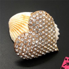 New Cute White Bling Rhinestone Heart Crystal Fashion Women Charm Brooch Pin