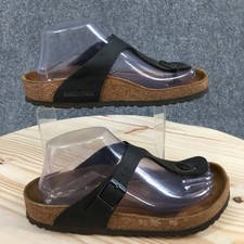 Birkenstock Sandals Womens 7 Thong Black Leather Slip On Open Toe Casual Flats