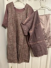 Mauve Embroidered Cotton Blend Salwar Kameez with Dupatta for Women