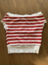 Top corto Zara rojo/blanco despojado de los hombros con mangas de gorra
