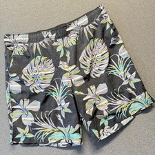 Speedo Mens XL Tropical Floral Swim Trunks Grey Teal Board Shorts 1125254