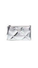 Tory Burch Women's Kira Metallic Diamond Quilt Zip Card Case, Silver, One Size