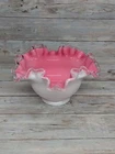 Vintage Fenton Glass Vase Peach Crest Double Crimped Bowl