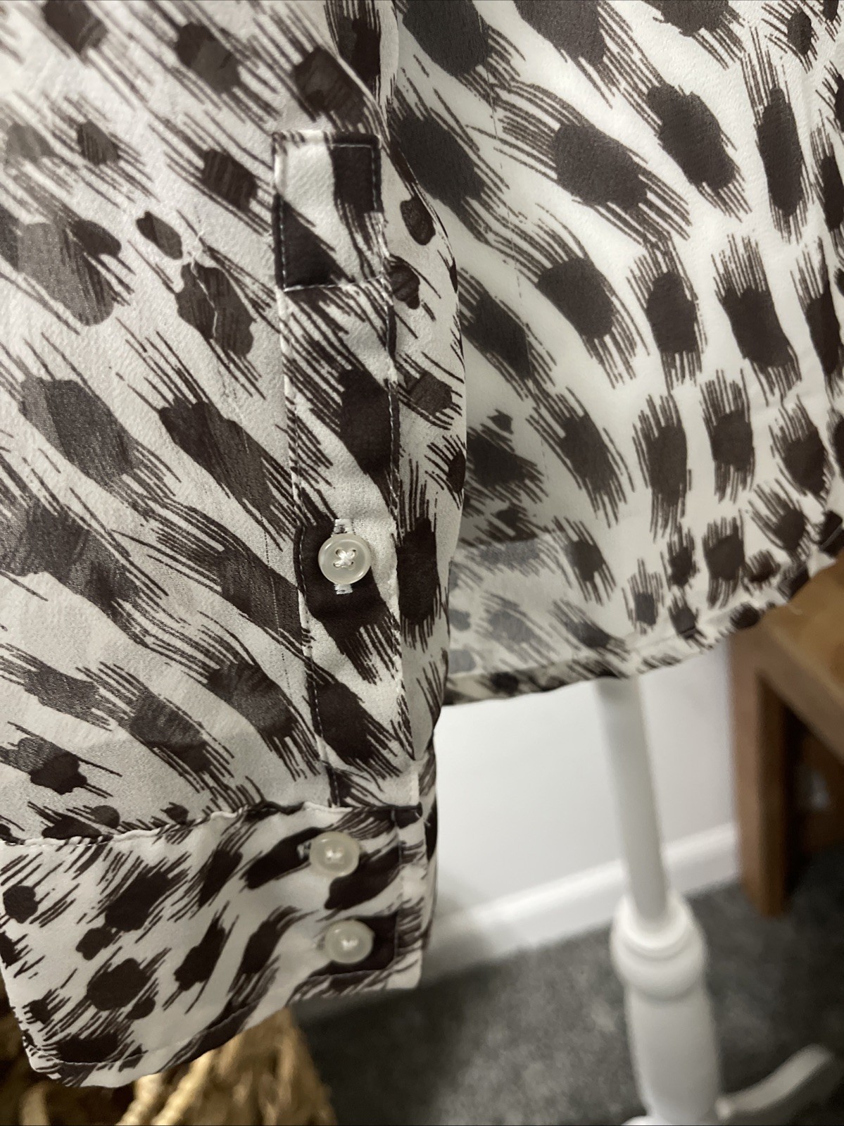 Express Collared Button Front Shirt Brown White C… - image 3