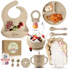 15pc O'doe Baby Feeding Set - Silicone Plate, Bowl, Bib, Sippy Cup & Fruit Fe...