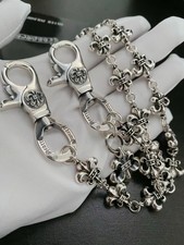Chrome Hearts Wallet Chain Fleur Link Pendant 925 Silver 2 Clasp 20 Inch Length