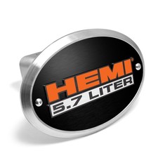 Hemi 5.7 Liter 3d Logo On Black Oval Billet Aluminum 2 Inch Tow Hitch Cover