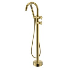 Freestanding Tub Filler Bathtub Faucet Brushed Gold Floor Mount Brass Bathroo...