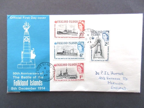 Falkland Islands. 1964 1st Day Cover. 1914 Battle of the Falklands. Fine used.
