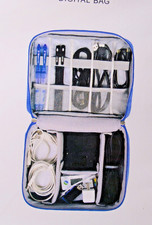 Electronics travel organizer zippered case, carrying handle New