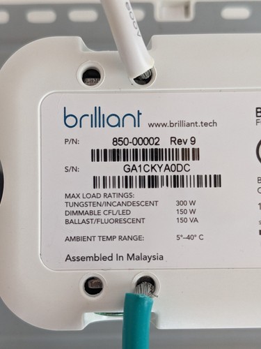 Brilliant Smart Home Control Light Switch Panel BHA-120US-WH1 G1 (Used) F1 - Picture 11 of 14