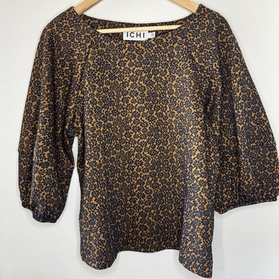 ICHI IHPRIYA TO Knit Top Ditsy Floral Print Mustard & Black Women s Small Danish
