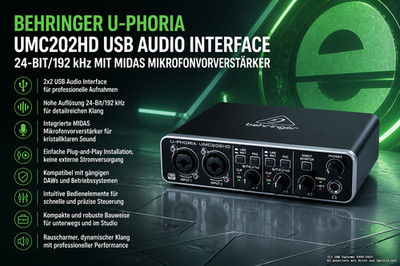 Behringer U-Phoria UMC202HD USB Audio Interface 24-Bit/192 kHz MIDAS Mic. B-WARE