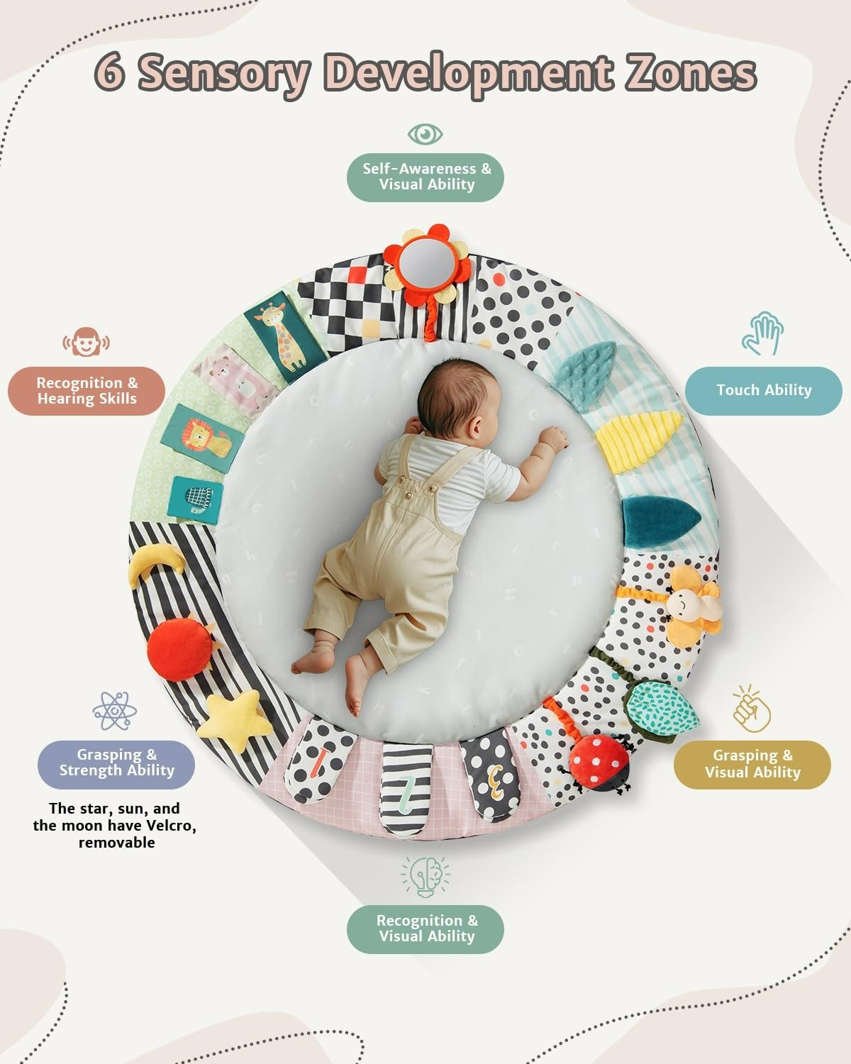 Baby Wooden Play Gym Newborn Developmental Zones Tummy Time Mat 7 in 1 Set NEW