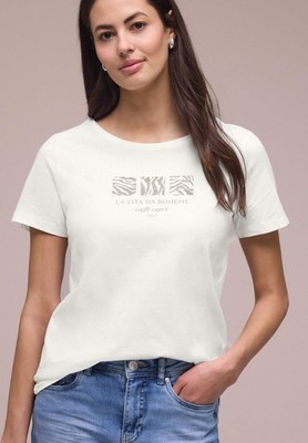 Street One - Basic T-Shirt mit Rundhals und Print - Farbe: off white