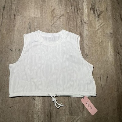 Micas Crop Top Sleeveless Tie Detail Size L White Tank Going Out Summer
