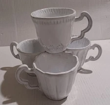 VIETRI INCANTO SET OF 4 MUGS, MADE IN ITALY - LACE, SCALLOP, STRIPE & STONE LEAF